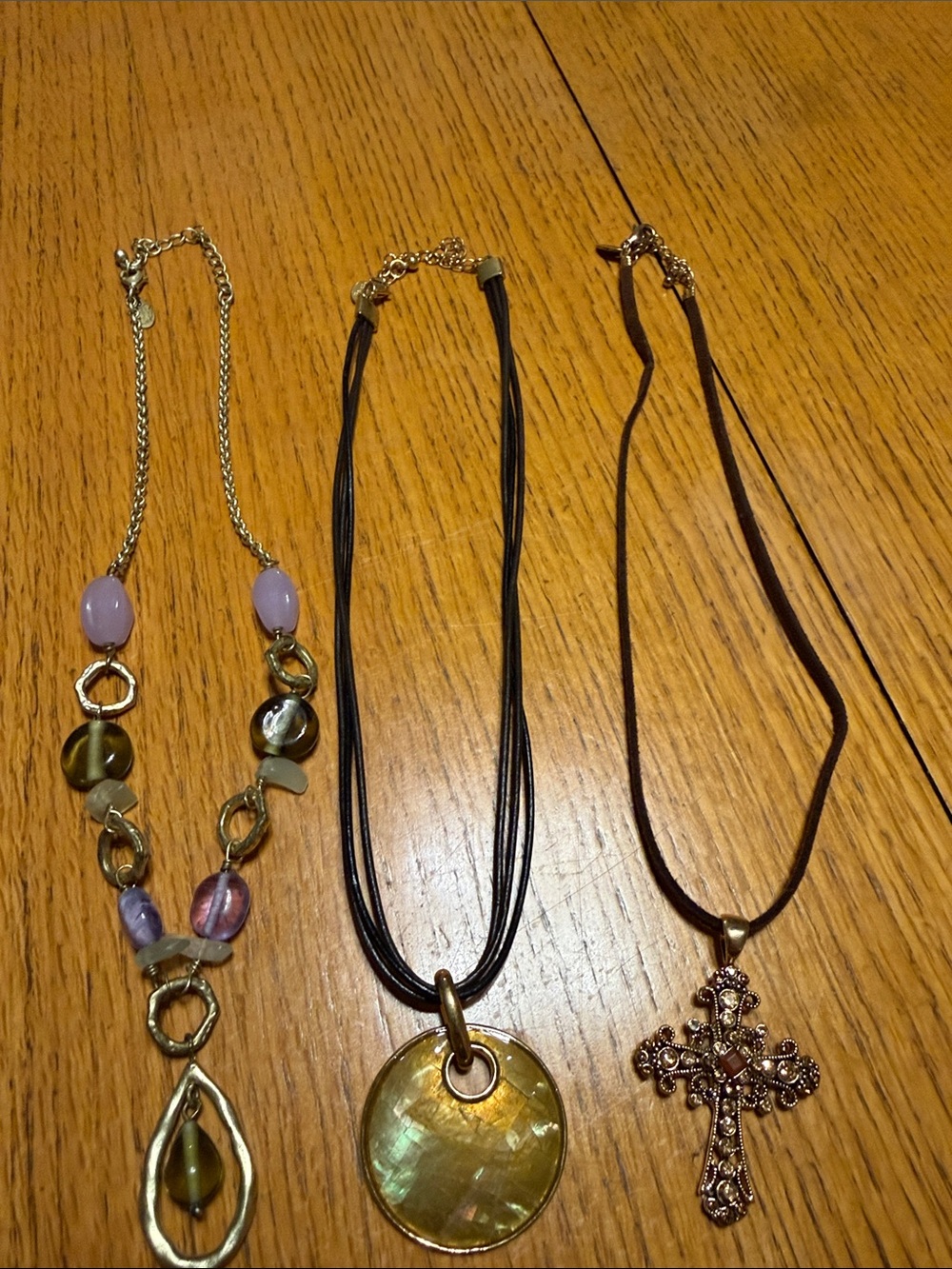 Lia Sophia Gold-Tone Cross, Disc & Beaded Purple Necklace Set